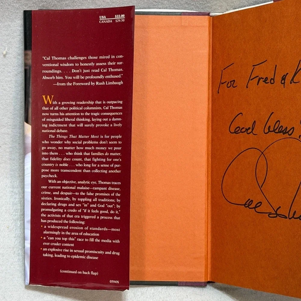 The Things That Matter Most Cal Thomas Signed First Edition HC/DJ Rush Limbaugh